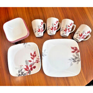 Corelle Kyoto Leaves 4 dinner plates 4 salad plates 4 bowls 4 mugs - Set of 16